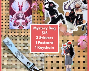 Mystery Bag - Blind Bag - Postcards - Acrylic Pin - Acrylic Keychain - Vinyl Waterproof  Stickers - Gacha Anime Japanese Original Art
