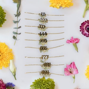 Lucky Angel Number Chain Anklet with Aventurine Crystals 18k Gold Plated: 111, 222, 333, 444, 555, 666, 777, 888, 999