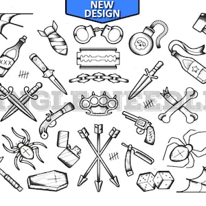 Traditionelle Old School Tattoo Flash Blatt Schablone für echte Stick und Poke Tattoos