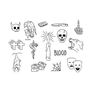Horror Tattoo Flash Sheet Stencil for Real Stick and Poke Tattoos