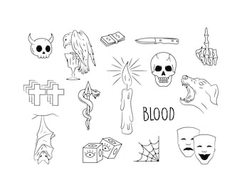 Horror Tattoo Flash Sheet Stencil for Real Stick and Poke Tattoos