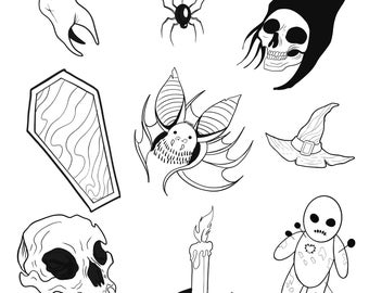 Death TTattoo Flash Sheet Stencil for Real Stick and Poke Tattoos