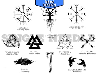 Norse Viking Symbols Tattoo Flash Sheet Stencil for Real Stick and Poke Tattoos