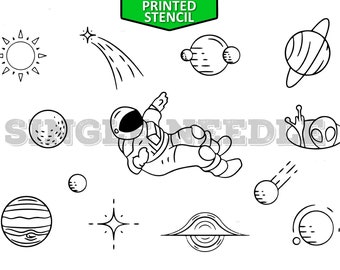 Space Tattoo Flash Sheet Stencil - Ready-to-use, Easy-to-apply - 2 Sheets - 29 Designs