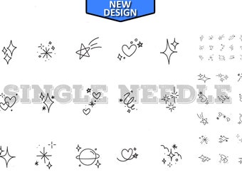 Cute Doodles Tattoo Flash Sheet Stencil for Real Stick and Poke Tattoos