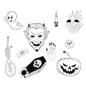 Halloween Tattoo Flash Blatt Schablone für echte Stick und Poke Tattoos