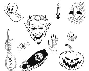 Halloween Tattoo Flash Sheet Stencil for Real Stick and Poke Tattoos