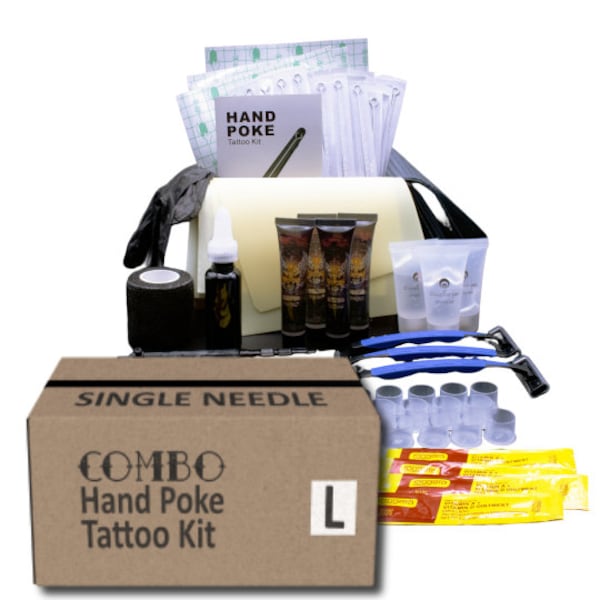 Stick & Poke Tattoo Kit - Großes Kombinationsset zum Üben und Tätowieren - Hand Poke Tattoo Geschenk für Tätowierer - 124 Elemente