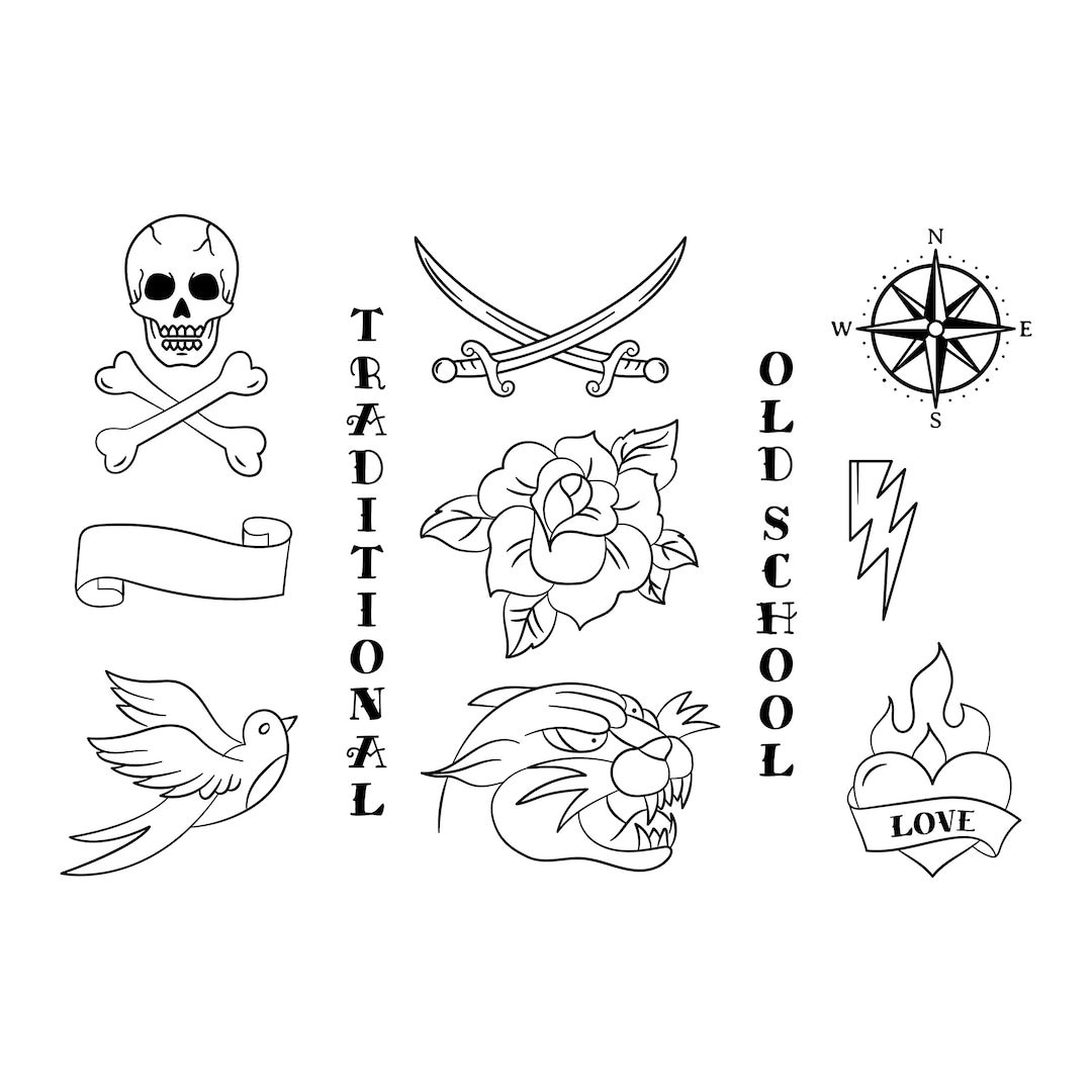 Traditional Themed Hand Poke Tattoo Flash Sheet & Stencil Etsy
