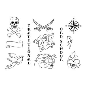 Traditional Tattoo Flash Sheet Stencil for Real Stick and Poke Tattoos