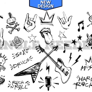 Festival Rock Music Tattoo Flash Sheet Stencil for Real Stick and Poke Tattoos