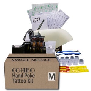 Stick & Poke Tattoo Kit - Mittleres Kombinationsset zum Üben und Tätowieren - Hand Poke Tattoo Geschenk für Tätowierer - 109 Elemente