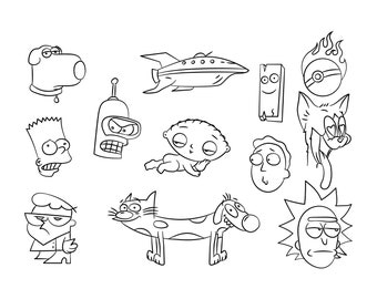 Cartoon Tattoo Flash Sheet Stencil for Real Stick and Poke Tattoos