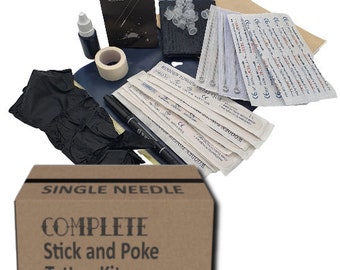 KOMPLETTES Stick und Poke Tattoo Kit mit Schwarzer Tinte und Nadeln - 46 Teile