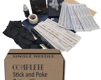 COMPLETE Stick and Poke Tattoo Kit with Black Ink and Needles - 46 Items