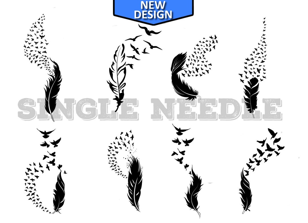 Birds Feather Tattoo Flash Sheet Stencil for Real Stick and Poke ...