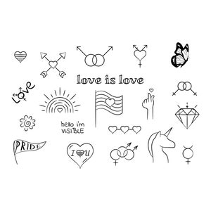 LQBTQ+ Tattoo Flash Sheet Stencil for Real Stick and Poke Tattoos