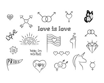 LQBTQ+ Tattoo Flash Sheet Stencil for Real Stick and Poke Tattoos
