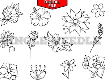 Flowers Tattoo Flash Sheet Stencil for Real Stick and Poke Tattoos