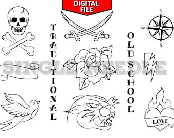 Traditional Tattoo Flash Sheet Stencil for Real Stick and Poke Tattoos