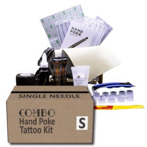 Stick & Poke Tattoo Kit - Kleines Kombinationsset zum Üben und Tättowieren - Hand Poke Tattoo Geschenk für Tätowierer - 73 Elemente