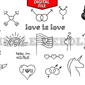 LQBTQ+ Tattoo Flash Sheet Stencil for Real Stick and Poke Tattoos