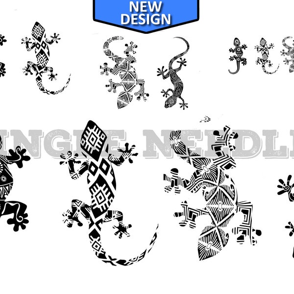 Tribal Gecko Lizards Tattoo Flash Sheet Stencil for Real Stick and Poke Tattoos