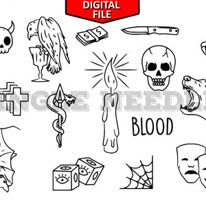 Horror Tattoo Flash Sheet Stencil for Real Stick and Poke Tattoos