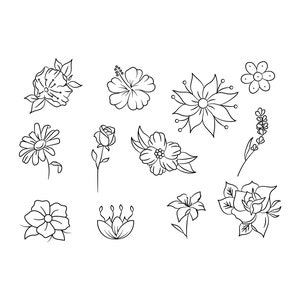 Flowers Tattoo Flash Sheet Stencil for Real Stick and Poke Tattoos