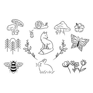 Woodland Tattoo Flash Sheet Stencil for Real Stick and Poke Tattoos