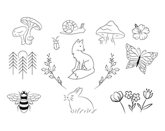 Woodland Tattoo Flash Sheet Stencil for Real Stick and Poke Tattoos