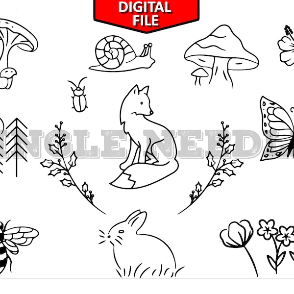 Woodland Tattoo Flash Sheet Stencil for Real Stick and Poke Tattoos