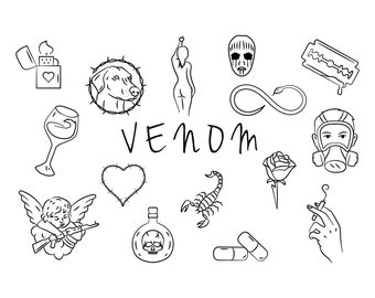 Venom Tattoo Flash Sheet Stencil for Real Stick and Poke Tattoos