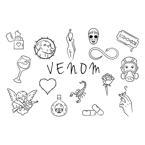 Venom Tattoo Flash Sheet-stencil voor echte Stick- en Poke-tatoeages