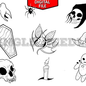 Death Tattoo Flash Sheet Stencil for Real Stick and Poke Tattoos