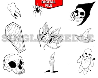 Death Tattoo Flash Sheet Stencil for Real Stick and Poke Tattoos