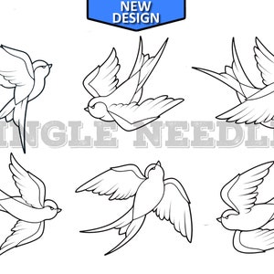 Birds Swallows Tattoo Flash Sheet Stencil for Real Stick and Poke Tattoos