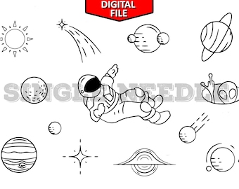 Space Tattoo Flash Sheet Stencil for Real Stick and Poke Tattoos