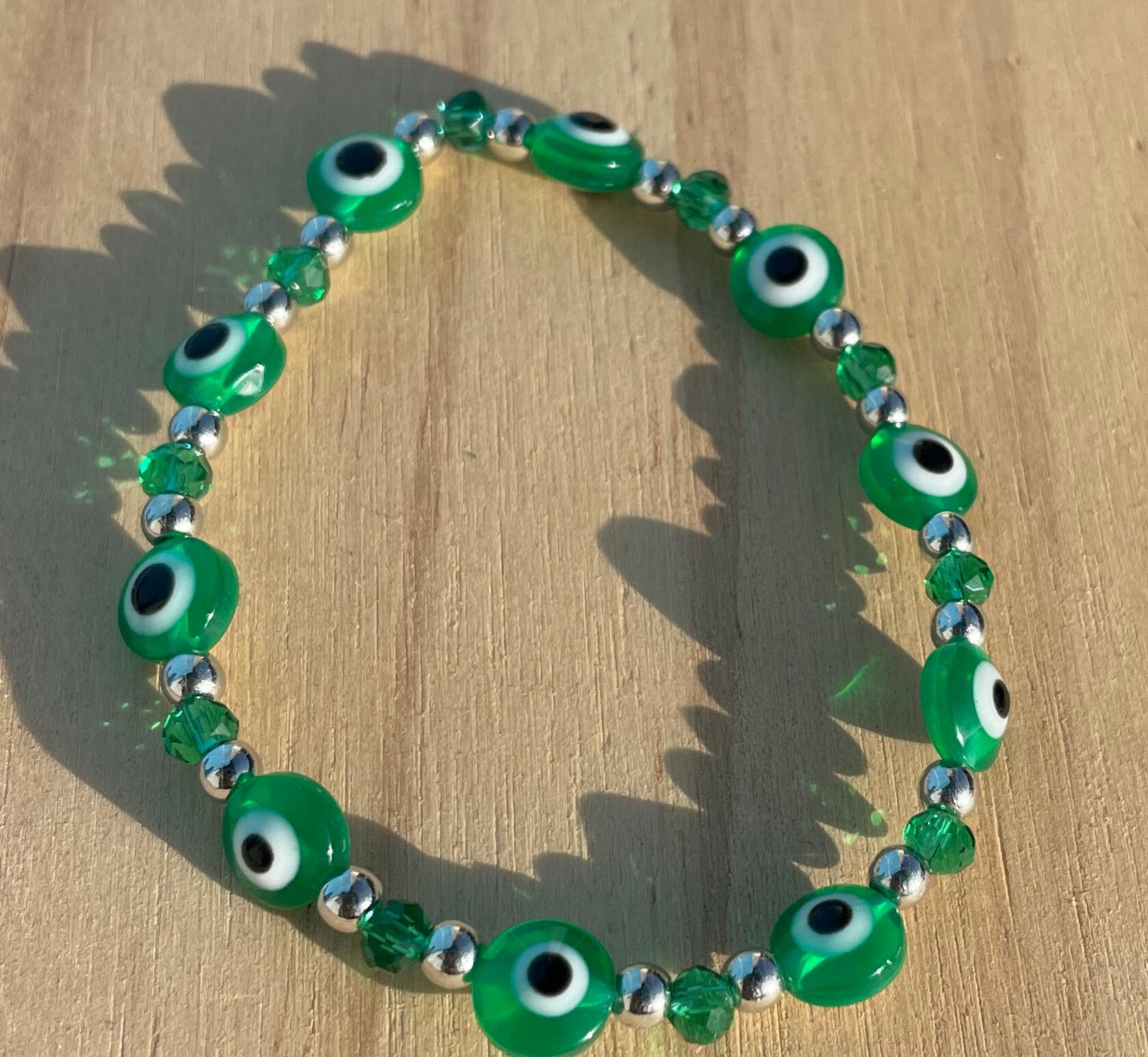 Dark Green Evil Eye Braceletlarge Eyes Etsy