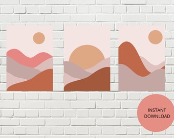 Set of 3 - Boho Desert | Abstract landscape | Minimalist Art print | Modern Boho Decor