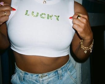 LUCKY crop top met strass-steentjes