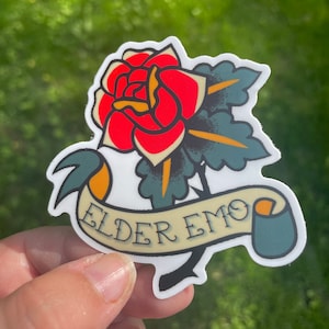 Elder Emo Sticker, Retired Emo Kid Sticker, Emo Music, Funny Sticker, Tattoo Aesthetic, Millennial Sticker, Stickers for Millennials