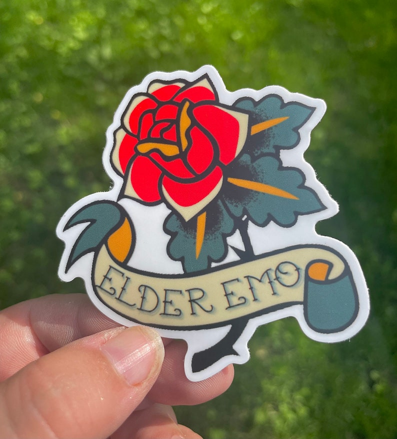 Elder Emo Sticker, Retired Emo Kid Sticker, Emo Music, Funny Sticker, Tattoo Aesthetic, Millennial Sticker, Stickers for Millennials image 1