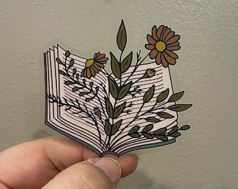 Pegatina de libro transparente, pegatina de lectura, pegatinas para amantes de los libros, pegatina del club de lectura, pegatina de libro floral, pegatinas de libro, pegatina de Bookstagram