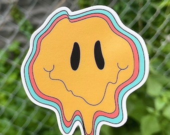 Smiley Face Sticker, Melting Smiley Face Sticker, Aesthetic Sficker