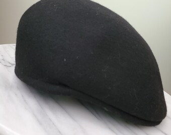 Vintage Huckel Bora Super Black Wool Felt Newsboy Cap