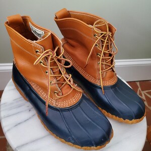 Vintage L.L.Bean leather & canvas boots Size 7.5 LL BEAN Unlined Brown Leather Lace-up Ankle Duck Boots Size  main image 2