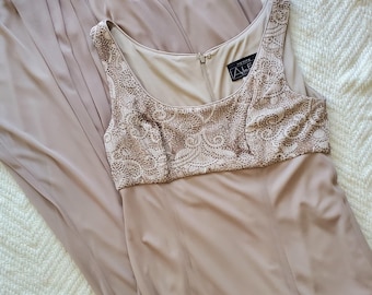 Vintage Alex Evenings Beige Empire Waist Full Length Formal Gown