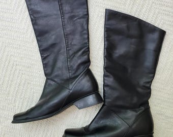 Vintage Black Leather Foldover Slouch Boots Lord & Taylor Shara
