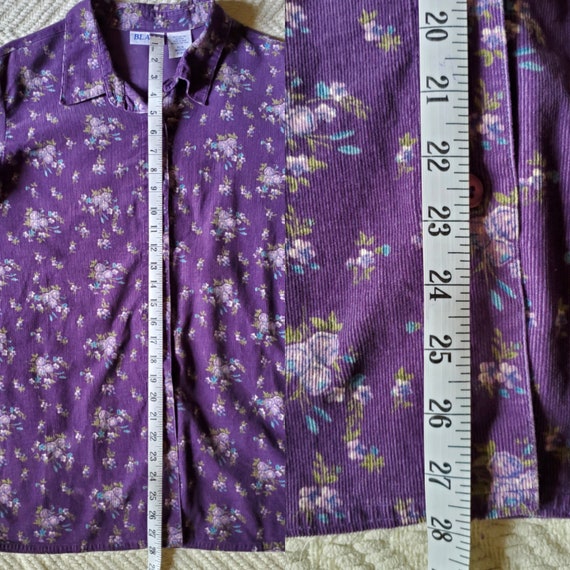 Vintage 90s purple floral corduroy lightweight sh… - image 9